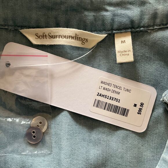 Soft Surroundings Washed Tencel Crossover Tunic Shirt M Light Wash Denim Blue - Picture 6 of 10
